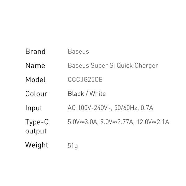 Baseus Super Si 1C szybka ładowarka USB Typ C 25W Power Delivery Quick Charge czarny (CCSP020101)-2262403