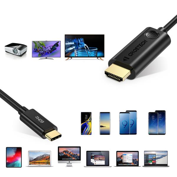 Choetech jednokierunkowy kabel adapter przejściówka z USB Typ C (męski) na HDMI 2.0 (męski) 4K 60Hz 1,8m czarny (CH0019)-2247049