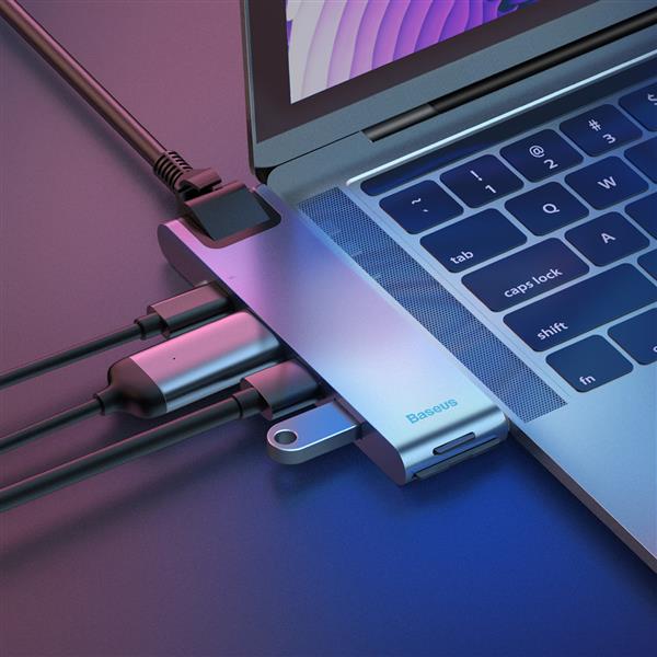 Baseus wielofunkcyjny HUB 7w1 stacja dokująca USB C Thunderbolt (MacBook Pro 2016 / 2017 / 2018) szary-2964234