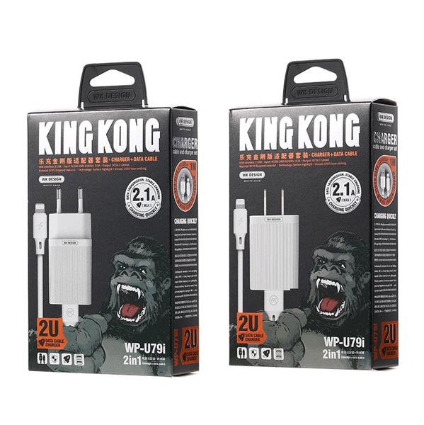 Kingkong ładowarka sieciowa adapter EU 2x USB 2.1A + kabel Lightning 1m biały (WP-U79i white)-2147504