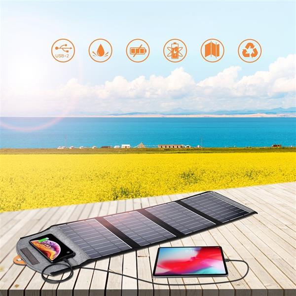 Choetech rozkładana podróżna ładowarka solarna słoneczna fotowoltaiczna 22W 2x USB 5V / 2,4A / 2,1A panel słoneczny (82 x 24 cm) czarny (SC005)-2218679