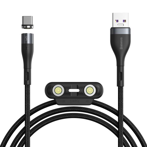 Baseus kabel magnetyczny 3w1 Zinc USB - Lightning + USB-C + microUSB 1,0 m 5A szaro-czarny-2107861