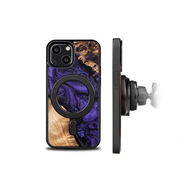 Etui z drewna i żywicy na iPhone 13 Mini MagSafe Bewood Unique Violet - fioletowo-czarne-3132845