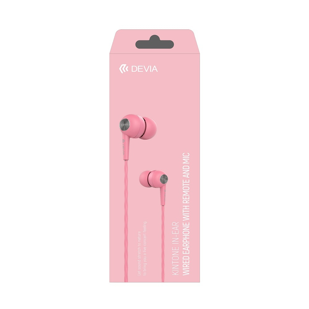Devia słuchawki przewodowe Kintone jack 3,5mm dokanałowe różowe-2112283