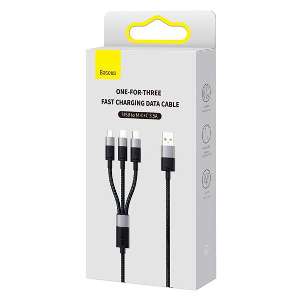Kabel 3w1 USB - micro USB / Lightning / USB C 3.5A 1.2m Baseus StarSpeed - czarny-3108004
