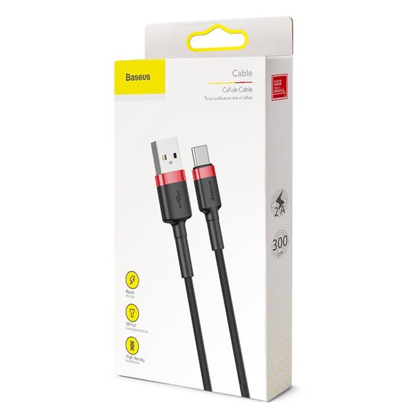 Baseus kabel Cafule USB - USB-C 3,0 m 2A czerwono-czarny-2081324