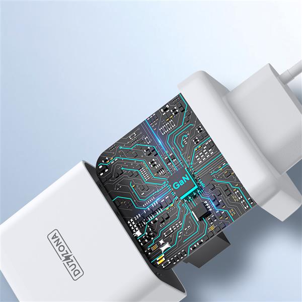 Duzzona 3-portowa ładowarka sieciowa GaN 2 x USB Typ C + USB 65W PD QC3.0 biała (T1)-2411057