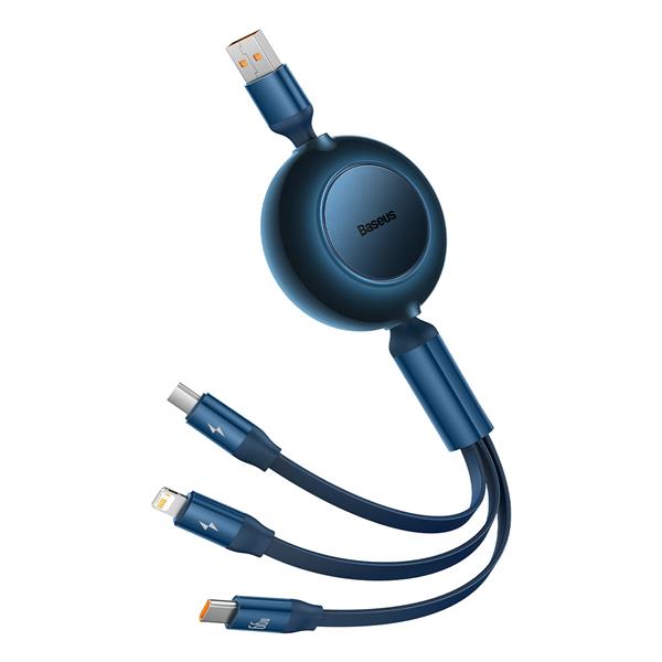 Baseus Bright Mirror 2 zwijany kabel przewód 3w1 USB Typ A - micro USB + Lightning + USB Typ C 66W 1.1m niebieski (CAMJ010103)-2300904