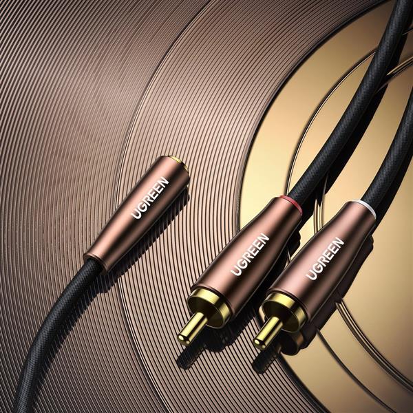 Ugreen kabel przewód audio 3,5 mm mini jack (żeński) - 2RCA (męski) 1m brązowy (AV198 50130)-2207989