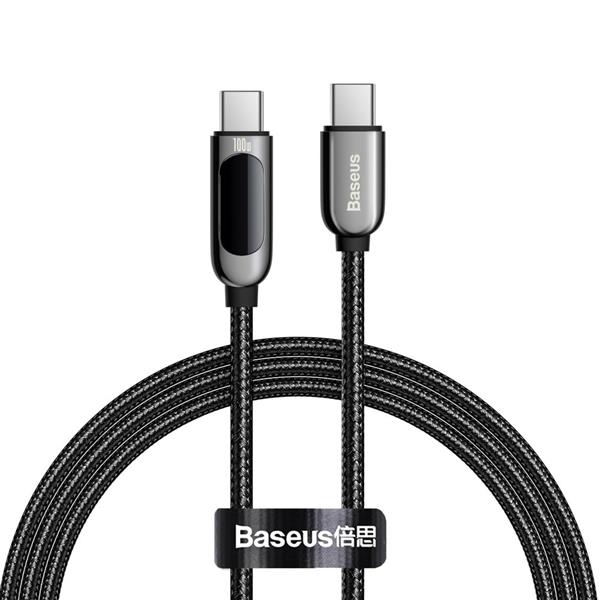 Baseus kabel USB Typ C - USB Typ C 100 W (20 V / 5 A) 1 m Power Delivery z wyświetlaczem ekranem miernik mocy czarny (CATSK-B01)-2200508