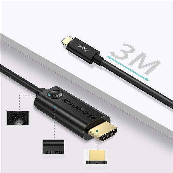 Choetech kabel przewód USB Typ C - HDMI 4K 30Hz 3m czarny (XCH-0030)-2219372