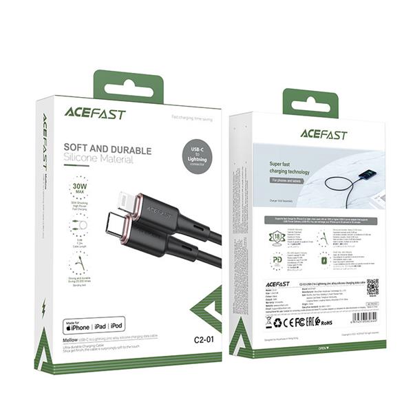 Acefast kabel MFI USB Typ C - Lightning 1,2m, 30W, 3A czarny (C2-01 black)-2269955