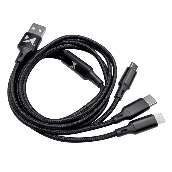 Wozinsky kabel przewód 3w1 USB - USB Typ C/ micro USB/ Lightning 2,8A 1,25m czarny-2209223