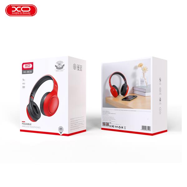 XO Słuchawki Bluetooth BE35 czerwono-czarne nauszne-3077729