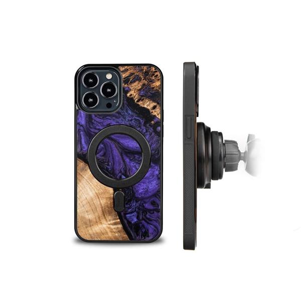 Etui z drewna i żywicy na iPhone 13 Pro Max MagSafe Bewood Unique Violet - fioletowo-czarne-3132855