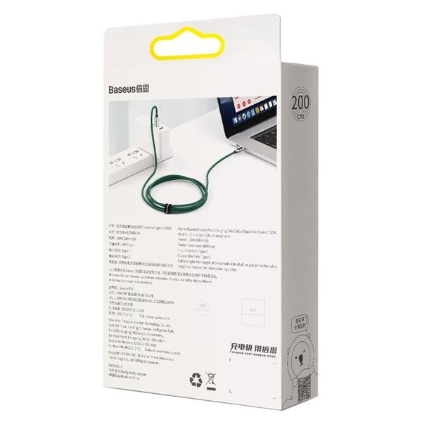 Baseus kabel USB Typ C - USB Typ C 100W (20V / 5A) Power Delivery z wyświetlaczem ekranem miernik mocy 2m zielony (CATSK-C06)-2219160