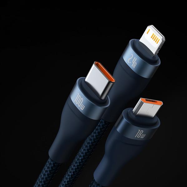 Baseus Flash Series II kabel USB - USB Typ C / Lightning / micro USB 100 W 1,2 m niebieski (CASS030003)-2390868