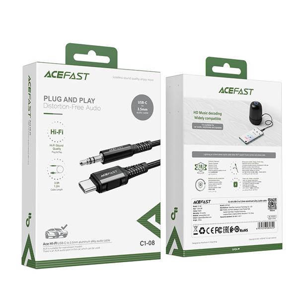 Acefast kabel audio USB Typ C - 3,5mm mini jack (męski) 1,2m, AUX czarny (C1-08 black)-2269943