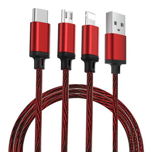 Remax Agile nylonowy kabel 3w1 USB - micro USB / Lightning / USB Typ C 2.8A 1m czerwony (PD-B31th red)-2147291