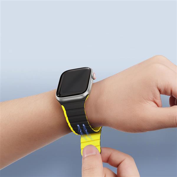 Magnetyczny pasek Apple Watch SE, 9, 8, 7, 6, 5, 4, 3, 2, 1 (41, 40, 38 mm) Dux Ducis Strap (LD Version) - czarno-żółty-3125360