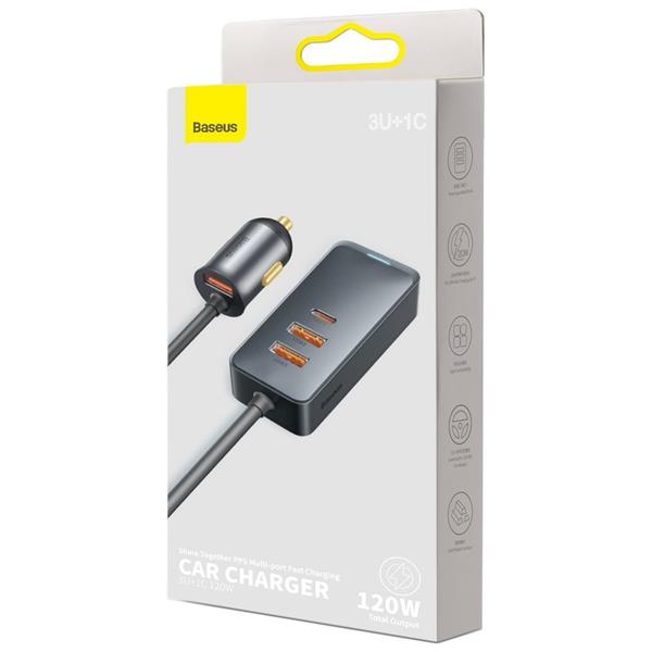 Baseus Share Together ładowarka samochodowa 3x USB / USB Typ C 120W PPS Quick Charge Power Delivery szary (CCBT-B0G)-2379699