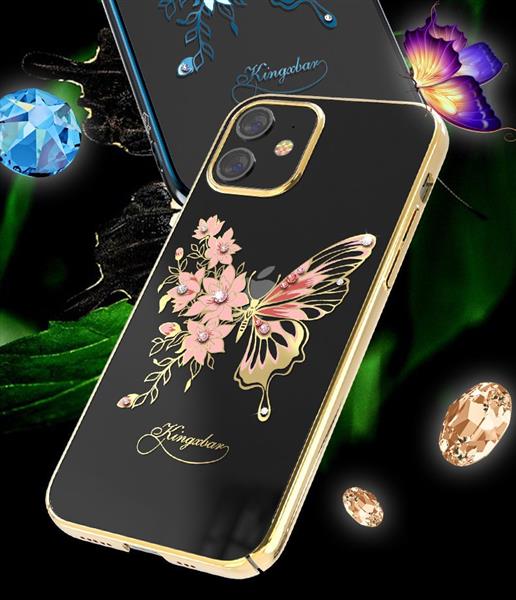 Kingxbar Butterfly Series błyszczące etui ozdobione oryginalnymi Kryształami Swarovskiego motyle iPhone 12 mini niebieski-2165202