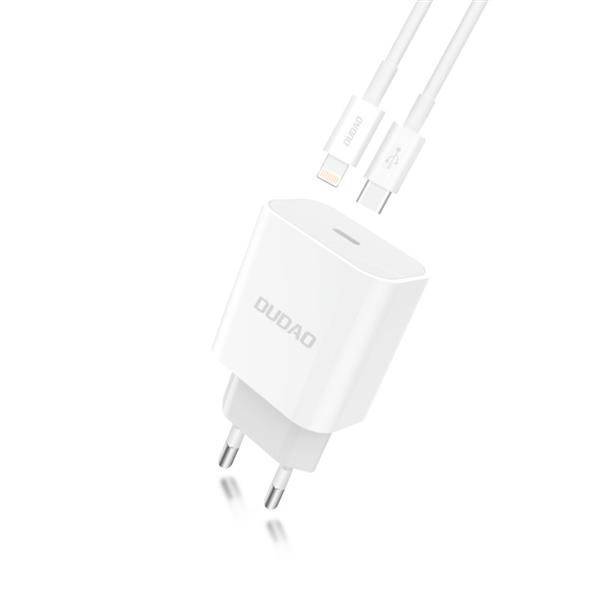 Dudao szybka ładowarka sieciowa EU USB Typ C Power Delivery 18W + kabel przewód USB Typ C / Lightning 1m biały (A8EU + PD cable white)-2148472