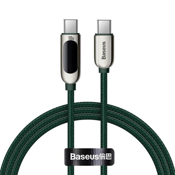 Baseus kabel USB Typ C - USB Typ C 100 W (20 V / 5 A) 1 m Power Delivery z wyświetlaczem ekranem miernik mocy zielony (CATSK-B06)-2200528
