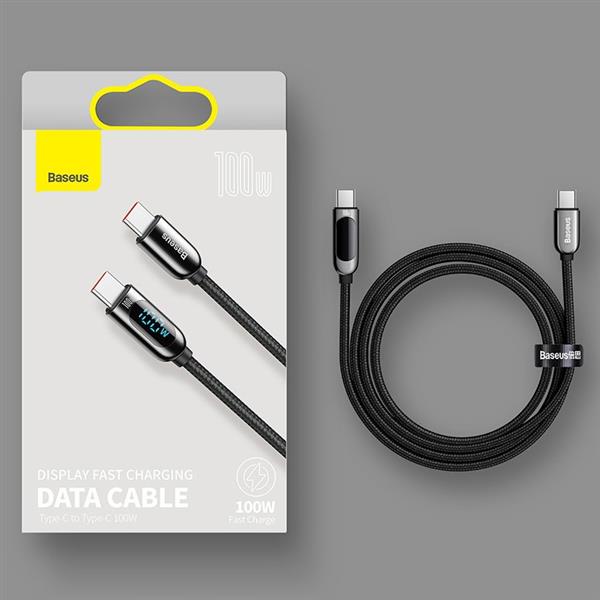 Baseus kabel USB Typ C - USB Typ C 100 W (20 V / 5 A) 1 m Power Delivery z wyświetlaczem ekranem miernik mocy czarny (CATSK-B01)-2200527