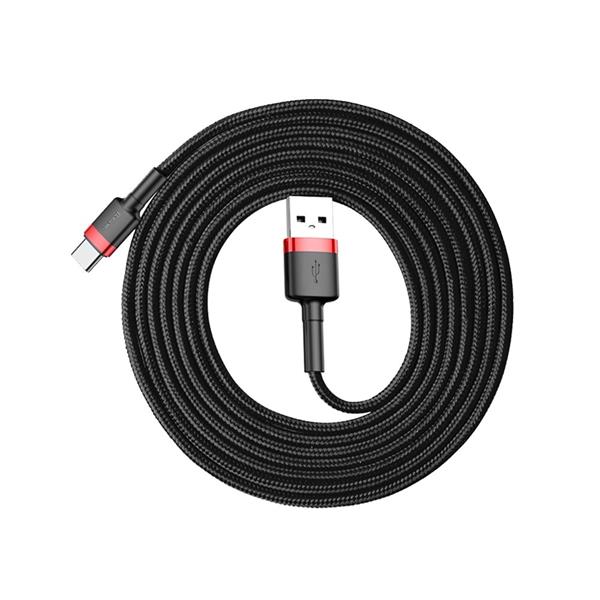 Baseus Cafule Cable wytrzymały nylonowy kabel przewód USB / USB-C QC3.0 2A 2M czarno-czerwony (CATKLF-C91)-2141644