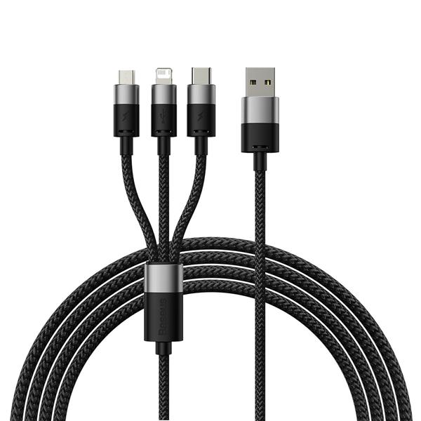 Kabel 3w1 USB - micro USB / Lightning / USB C 3.5A 1.2m Baseus StarSpeed - czarny-3108000