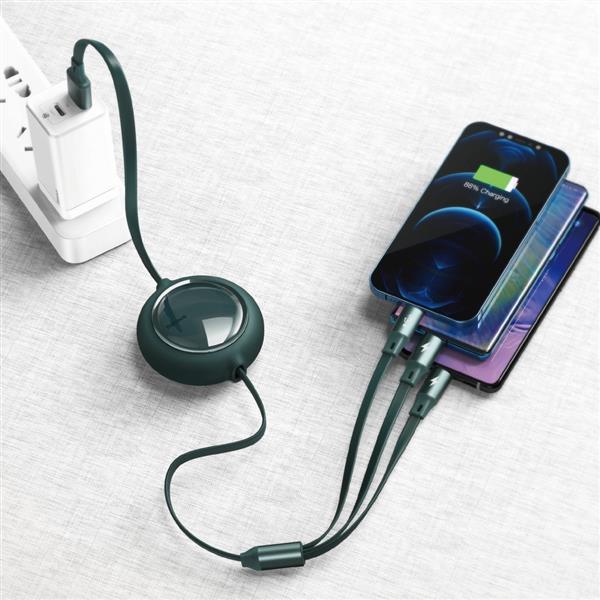 Baseus Bright Mirror płaski zwijany kabel 3w1 USB - USB Typ C / Lightning / micro USB 3,5 A 1,2 m zielony (CAMLT-MJ06)-2185924