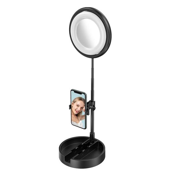 Lampa LED Ring Flash statyw zestaw do nagrywania live streaming filmów YouTube TikTok Instagram uchwyt na telefon do selfie lampa pierścieniowa czarny (1TMJ black)-2187048