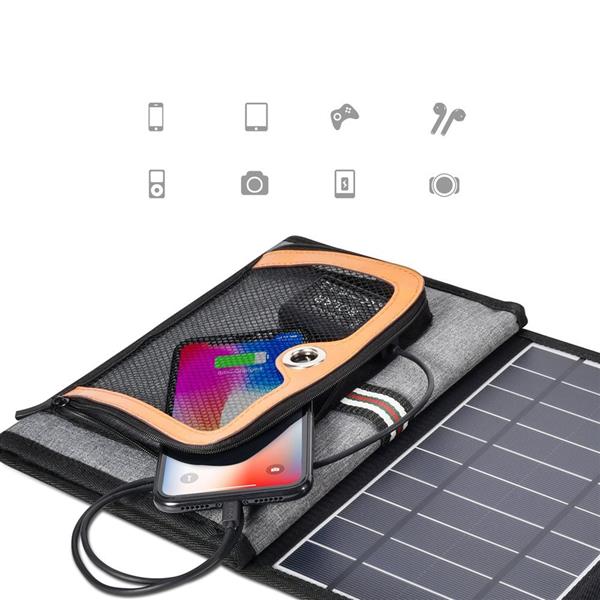 Choetech rozkładana podróżna ładowarka solarna słoneczna fotowoltaiczna 22W 2x USB 5V / 2,4A / 2,1A panel słoneczny (82 x 24 cm) czarny (SC005)-2218683