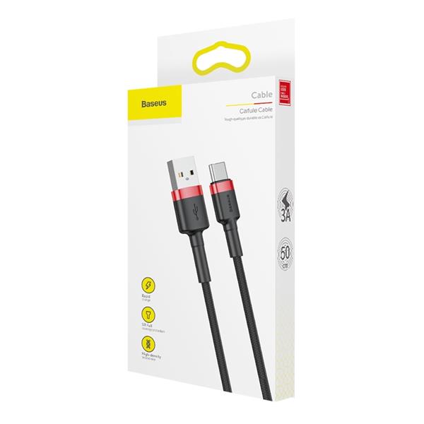 Baseus Cafule Cable wytrzymały nylonowy kabel przewód USB / USB-C QC3.0 3A 0,5M czarno-czerwony (CATKLF-A91)-2141582