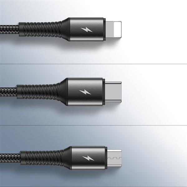 Joyroom 3w1 krótki kabel przewód USB - Lightning / USB Typ C / micro USB 3,5A 15cm czarny (S-01530G9 LCM black)-2246337