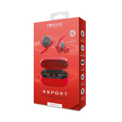 Forever słuchawki Bluetooth 4Sport TWE-300 czerwone z etui ładującym-2081576