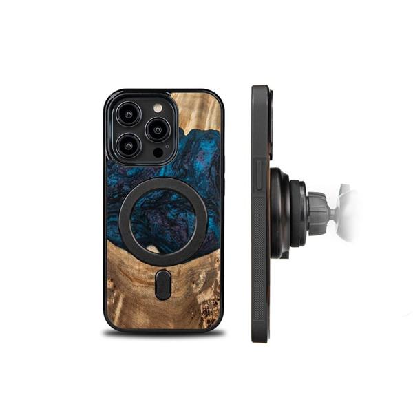 Etui z drewna i żywicy na iPhone 15 Pro MagSafe Bewood Unique Neptun - granatowo-czarne-3140637