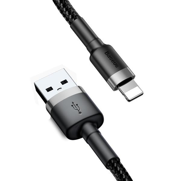 Baseus Cafule Cable wytrzymały nylonowy kabel przewód USB / Lightning QC3.0 2.4A 0,5M czarno-szary (CALKLF-AG1)-2141660