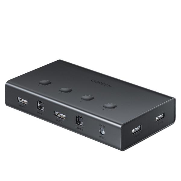 Ugreen przełącznik KVM (Keyboard Video Mouse) 4 x 1 HDMI (żeński) 4 x USB (żeński) 4 x USB Typ B (żeński) czarny (CM293)-2262020