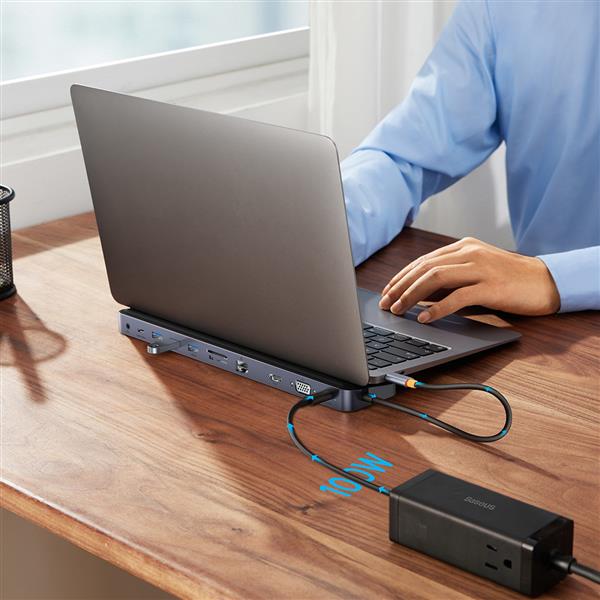 Baseus EliteJoy Gen2 uniwersalny HUB 11w1 podstawka pod laptopa z kablem USB Typ C 0,25m szary (WKSX030013)-2428258