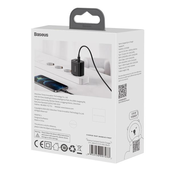 Baseus Compact szybka ładowarka sieciowa USB / USB Typ C 20W 3A Power Delivery Quick Charge 3.0 czarny (CCXJ-B01)-2208934