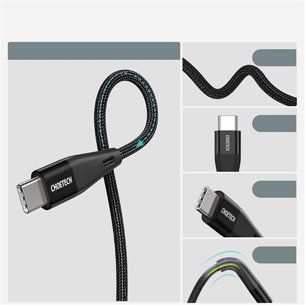 Choetech kabel przewód USB Typ C - USB Typ C Power Delivery 60W 3A 1,2m czarny (XCC-1003)-2218412
