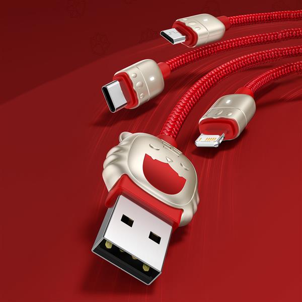 Baseus Year of the Tiger 3w1 kabel USB - Lightning / USB Typ C / micro USB 3,5 A 1,2m czarny (CASX010001)-2241805