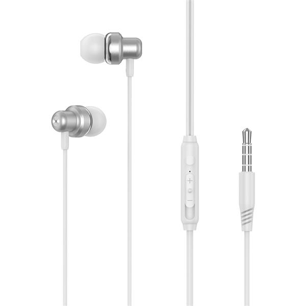 XO Słuchawki przewodowe EP38 jack 3,5mm dokanałowe srebrne-2067817