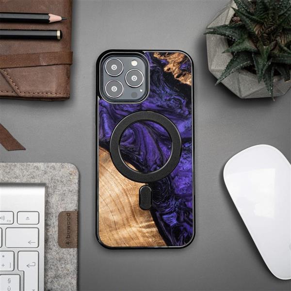 Etui z drewna i żywicy na iPhone 13 Pro Max MagSafe Bewood Unique Violet - fioletowo-czarne-3132856