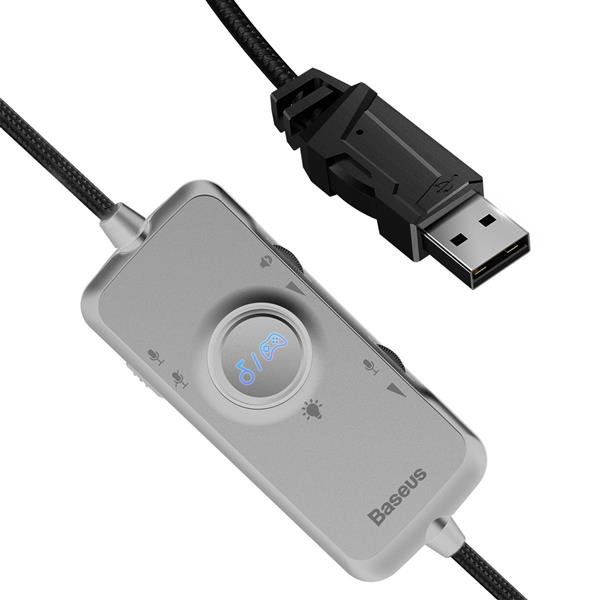 Baseus GAMO wokółuszne słuchawki USB z mikrofonem i pilotem dla graczy szary (NGD05-01)-2280339