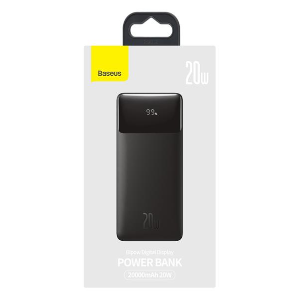 Baseus Bipow powerbank z szybkim ładowaniem 20000mAh 20W czarny (Overseas Edition) + kabel USB-A - Micro USB 0.25m czarny (PPBD050501)-2429298