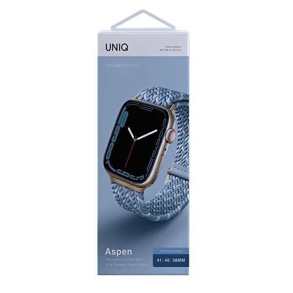 UNIQ pasek Aspen Apple Watch 40/38/41mm Series 4/5/6/7/8/SE/SE2 Braided DE modry/cerulean blue-2285816