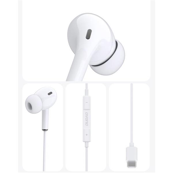 Dudao dokanałowe słuchawki zestaw słuchawkowy z pilotem i mikrofonem USB Typ C biały (X14T white)-2155632